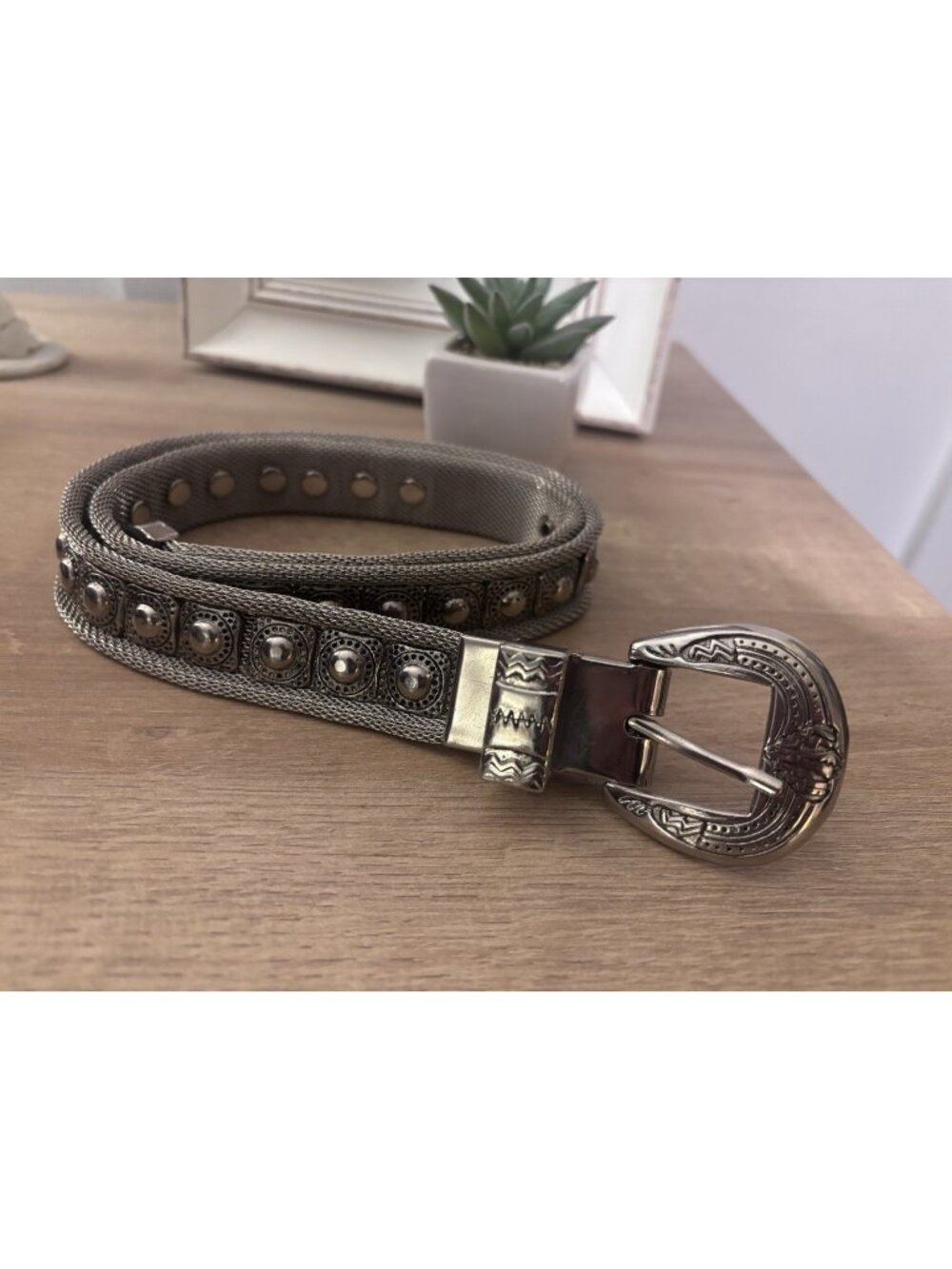Vintage Y2K Heavy Metal Mesh Belt Silver Womens Size Small